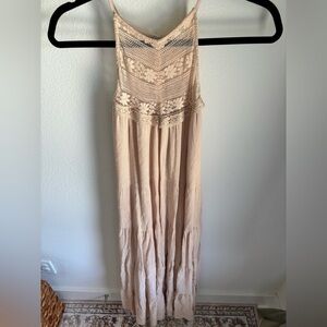 Boho Maxi Dress in Cream with Lace and button details in size medium